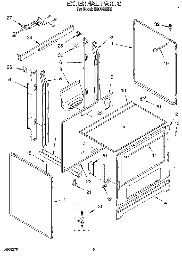 EXTERNAL, LIT/OPTIONAL Diagram and Parts List for SGC355XX3  Roper Range