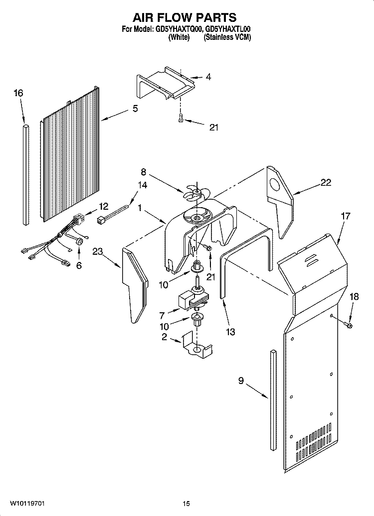 AIR FLOW PARTS Diagram and Parts List for GD5YHAXTL00  Whirlpool Refrigerator