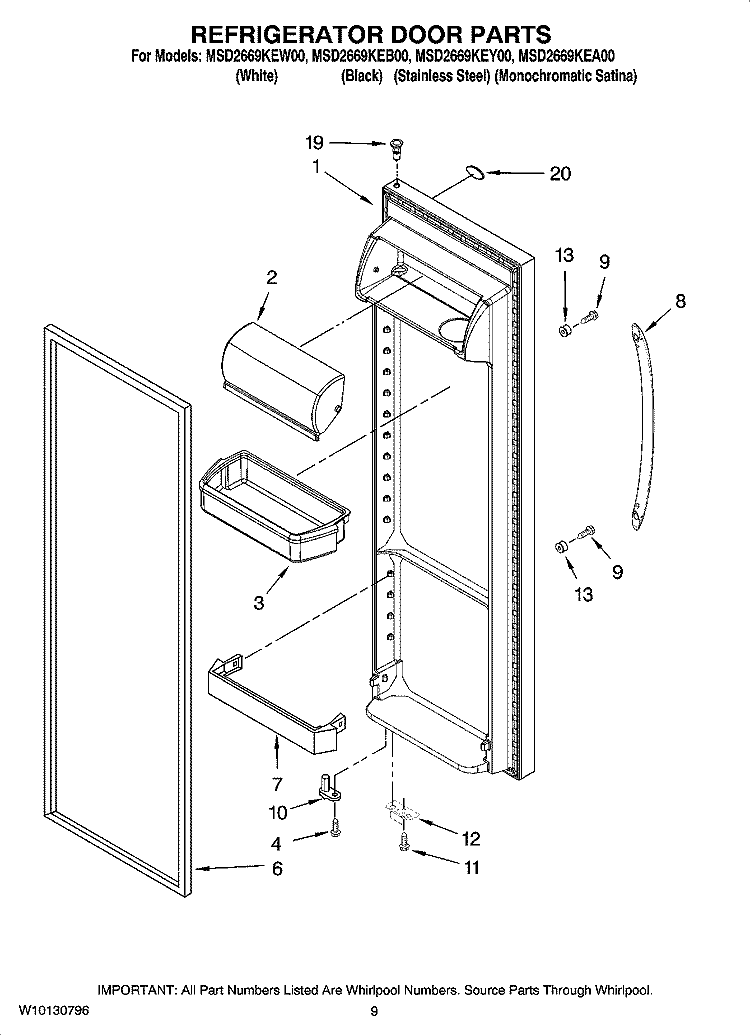 REFRIGERATOR DOOR PARTS Diagram and Parts List for MSD2669KEY00  Whirlpool Refrigerator