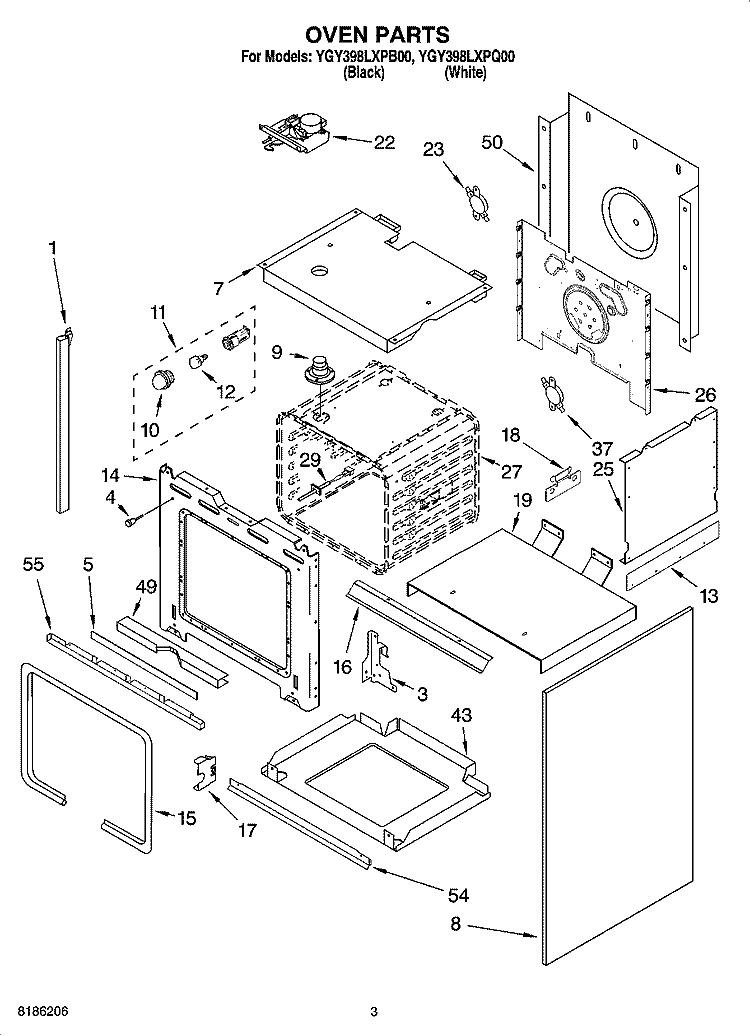 OVEN PARTS Diagram and Parts List for YGY398LXPQ00  Whirlpool Range
