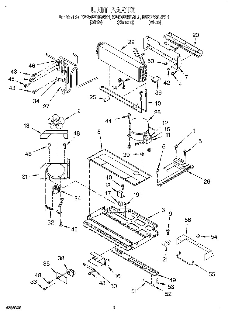 UNIT Diagram and Parts List for KBRS22KGWH1  KitchenAid Refrigerator
