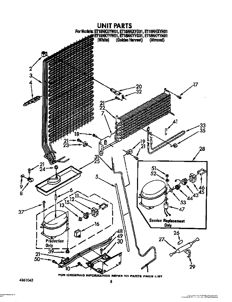 UNIT Diagram and Parts List for ET18NKXYG01  Whirlpool Refrigerator
