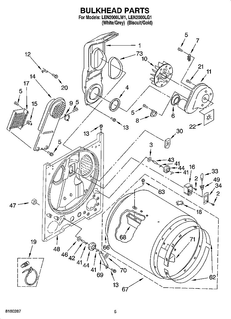 BULKHEAD PARTS Diagram and Parts List for LEN2000LW1  Whirlpool Dryer