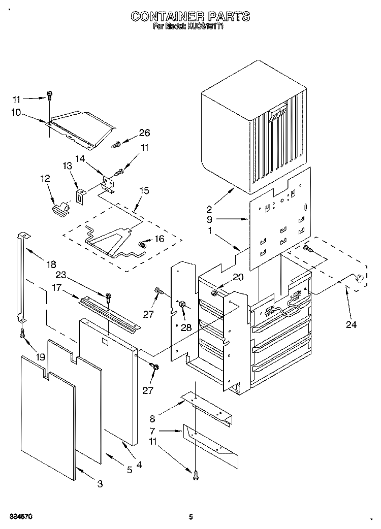 CONTAINER Diagram and Parts List for KUCS181T1  KitchenAid Trash Compactor