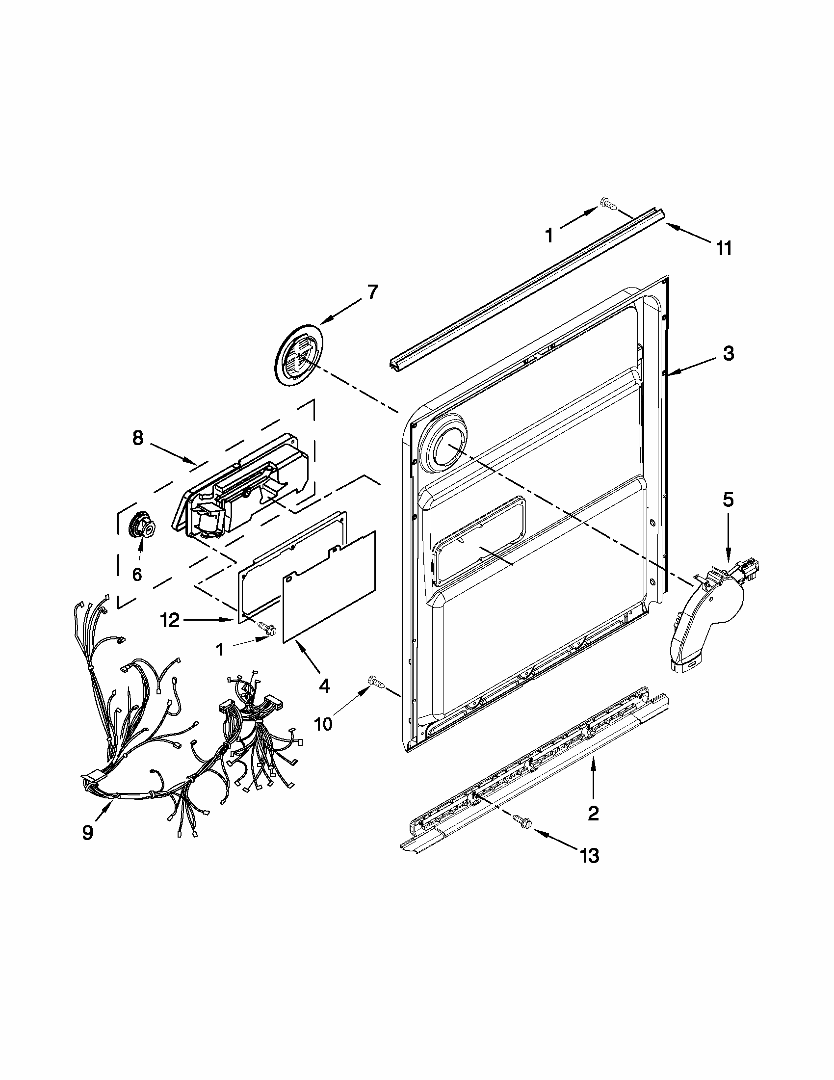 Inner Door Parts Diagram and Parts List for 66513263K114  Kenmore Dishwasher