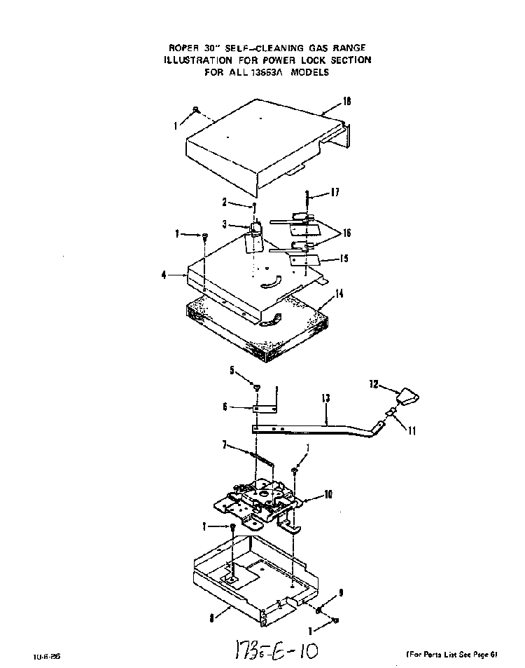 Power Lock Diagram and Parts List for 1355*3A  Roper Range