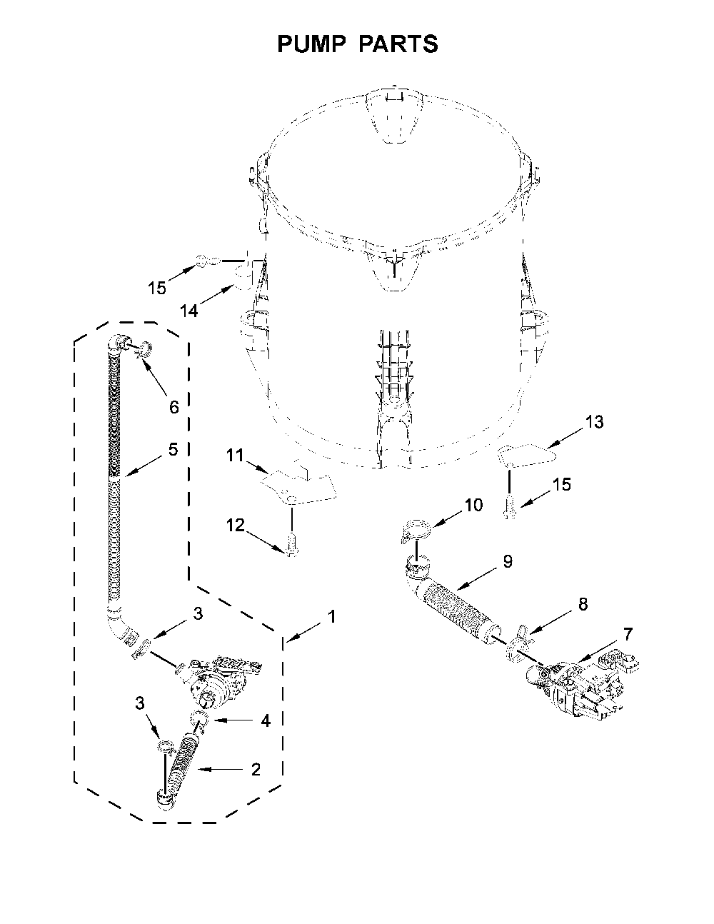 Pump parts Diagram and Parts List for 11029133413  Kenmore Washer