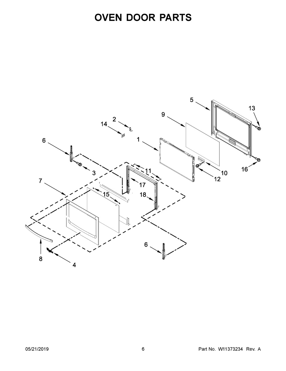 Oven Door Parts Diagram and Parts List for WOC54EC0HW03  Whirlpool Microwave Oven Combo