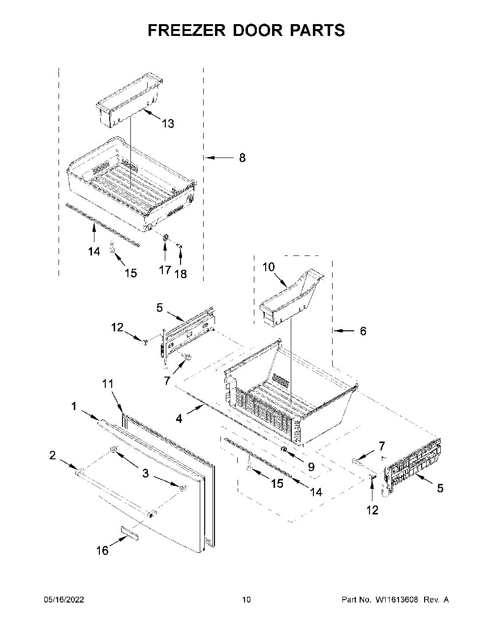 Freezer Door Parts Diagram and Parts List for KRFF507HPS04  KitchenAid Refrigerator