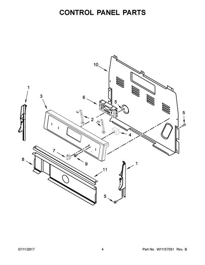 03 - Control Panel Parts Diagram and Parts List for WFE525S0HZ0  Whirlpool Range