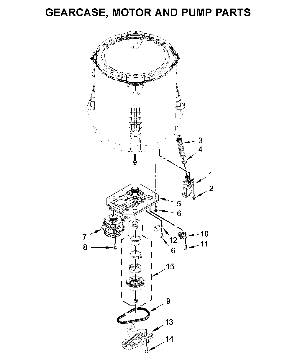 Gearcase, motor and pump parts Diagram and Parts List for 11027022711  Kenmore Washer