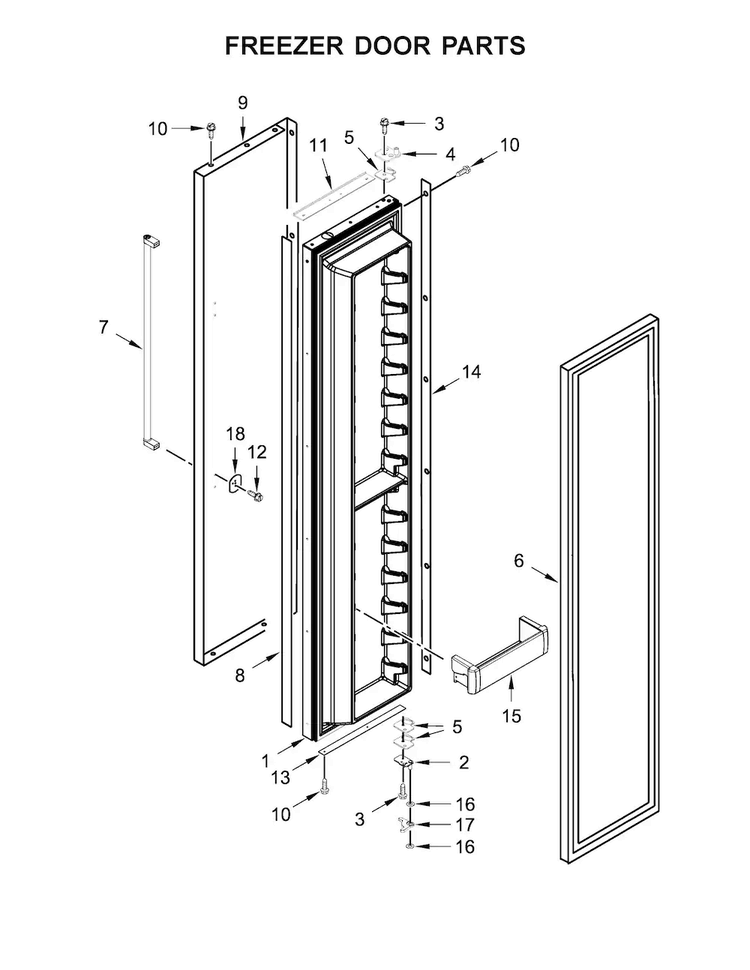Freezer Door Parts Diagram and Parts List for KBSN602EBS00  KitchenAid Refrigerator