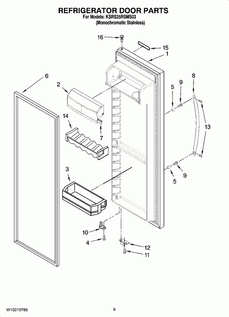 REFRIGERATOR DOOR PARTS Diagram and Parts List for KSRS25RSMS03  KitchenAid Refrigerator
