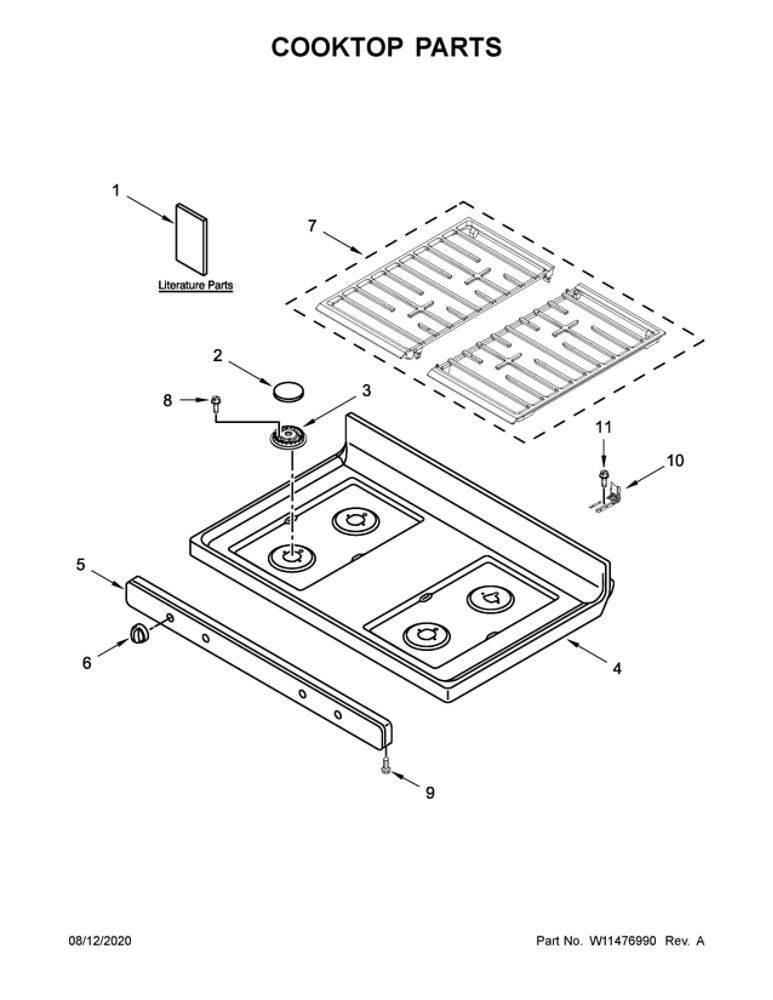 Cooktop Parts Diagram and Parts List for WFG515S0JW1  Whirlpool Range