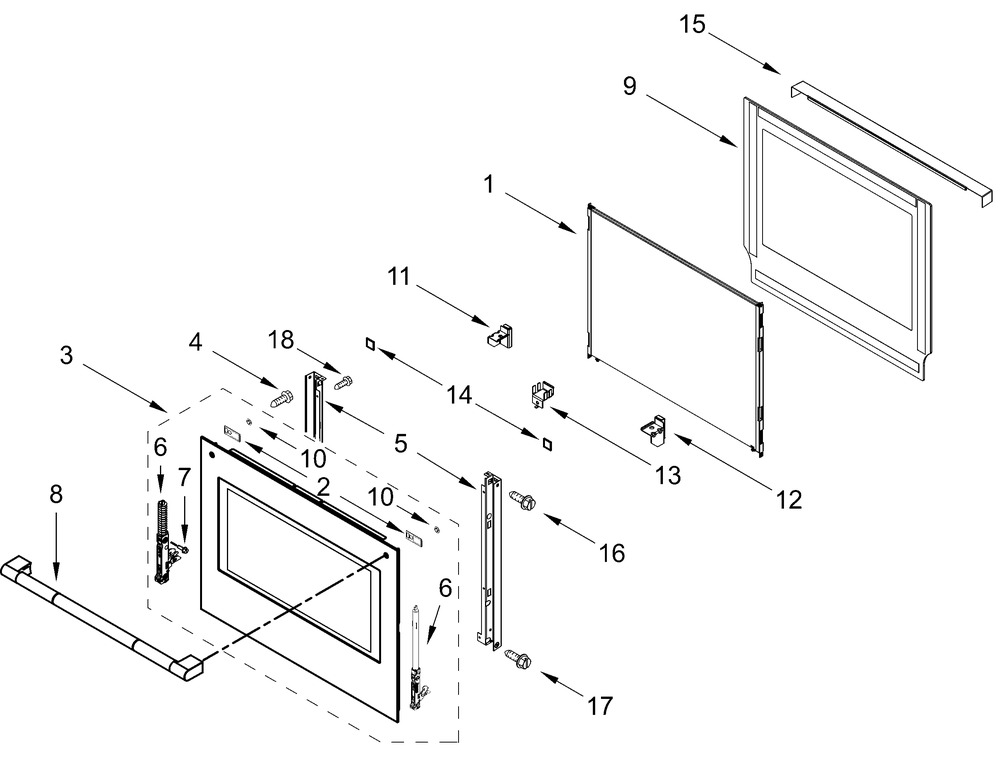 Upper Oven Door Parts Diagram and Parts List for JOEDC730RL00  Whirlpool Wall Oven