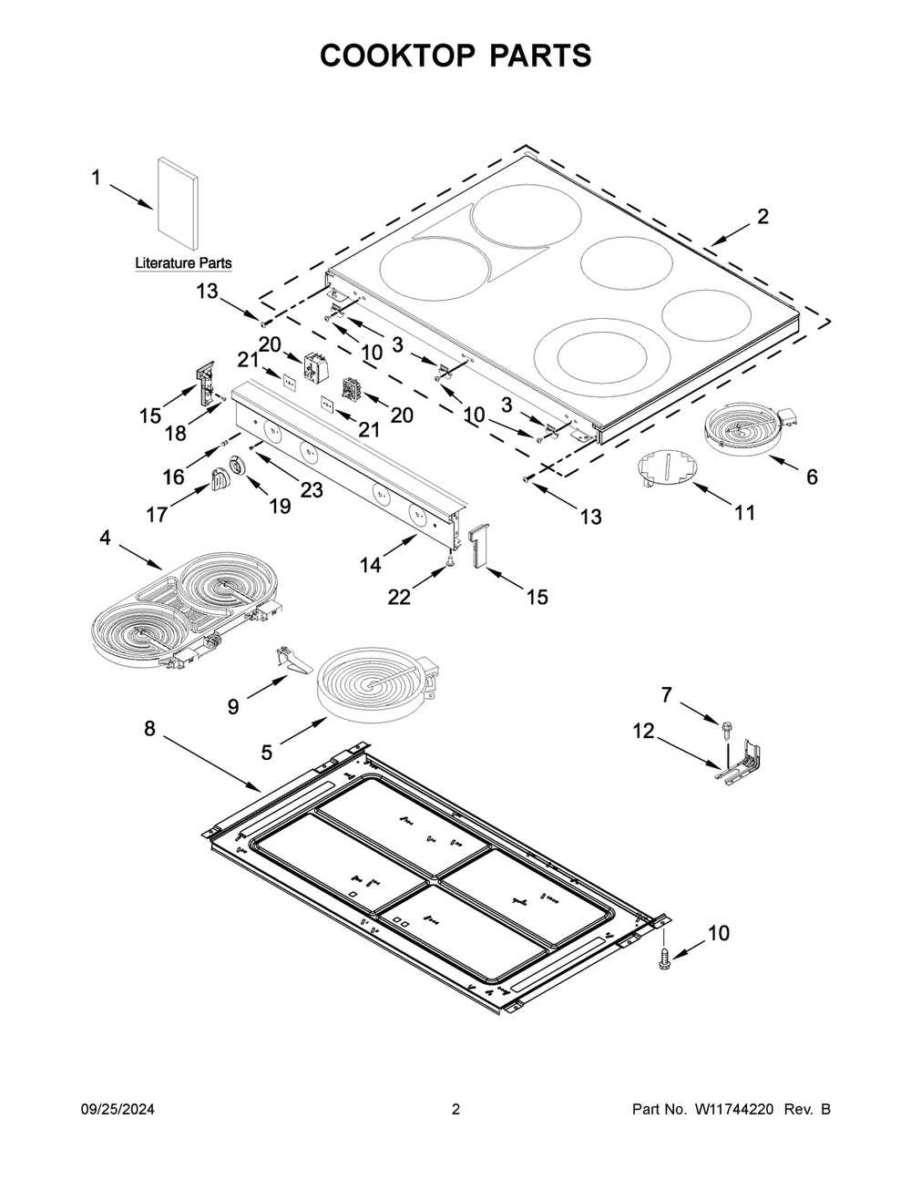 02 - Cooktop Parts Diagram and Parts List for WFES7530RB0  Whirlpool Range
