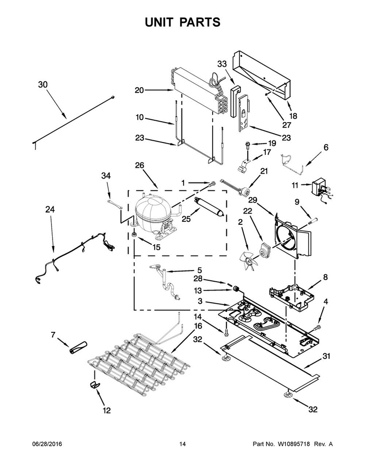 Unit Parts Diagram and Parts List for KRFF707EBS00  KitchenAid Refrigerator