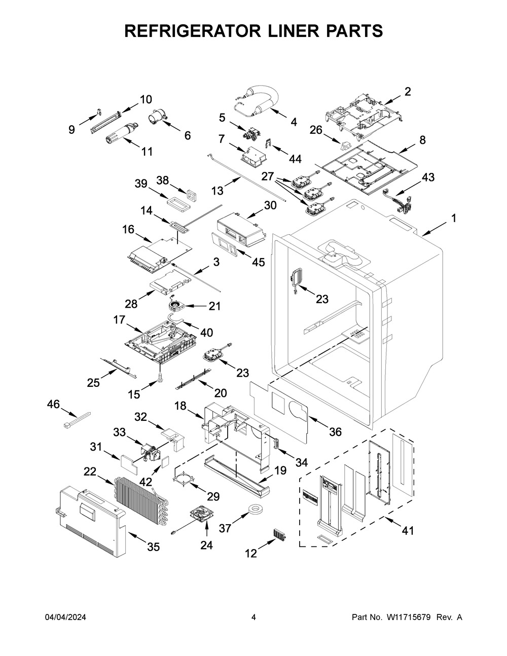 Refrigerator Liner Parts Diagram and Parts List for WRMF7736PV00  Whirlpool Refrigerator