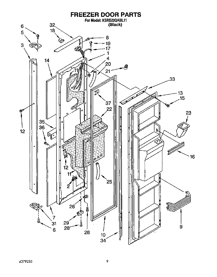 FREEZER DOOR Diagram and Parts List for KSRB22QABL11  KitchenAid Refrigerator