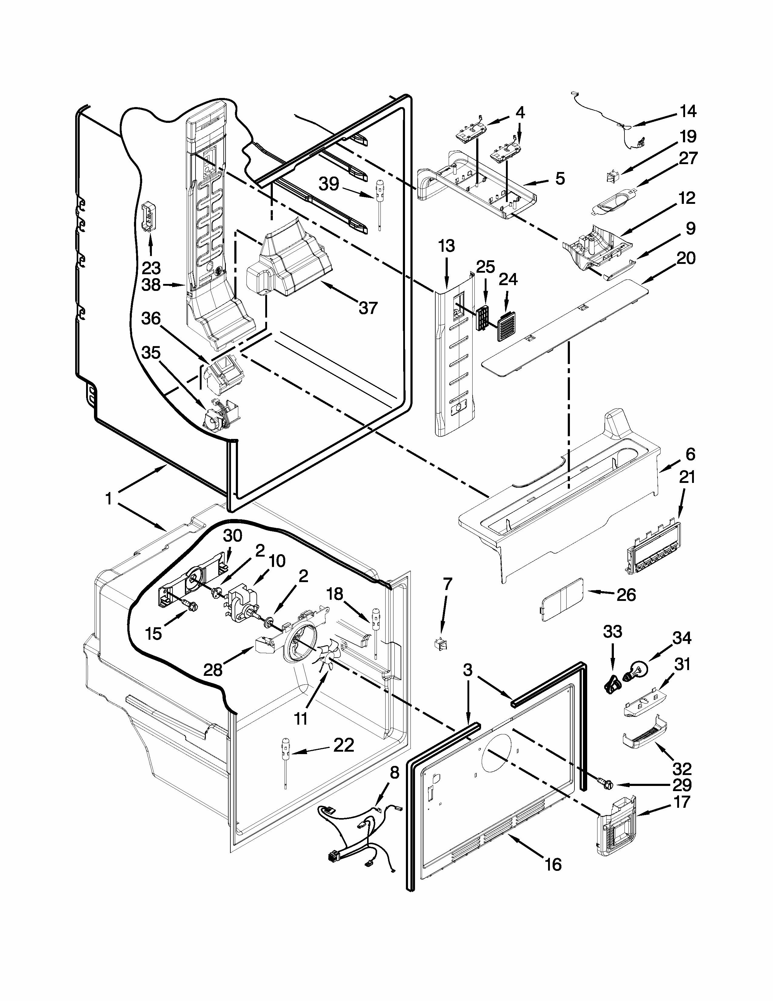 Liner Parts Diagram and Parts List for 59673003510  Kenmore Refrigerator