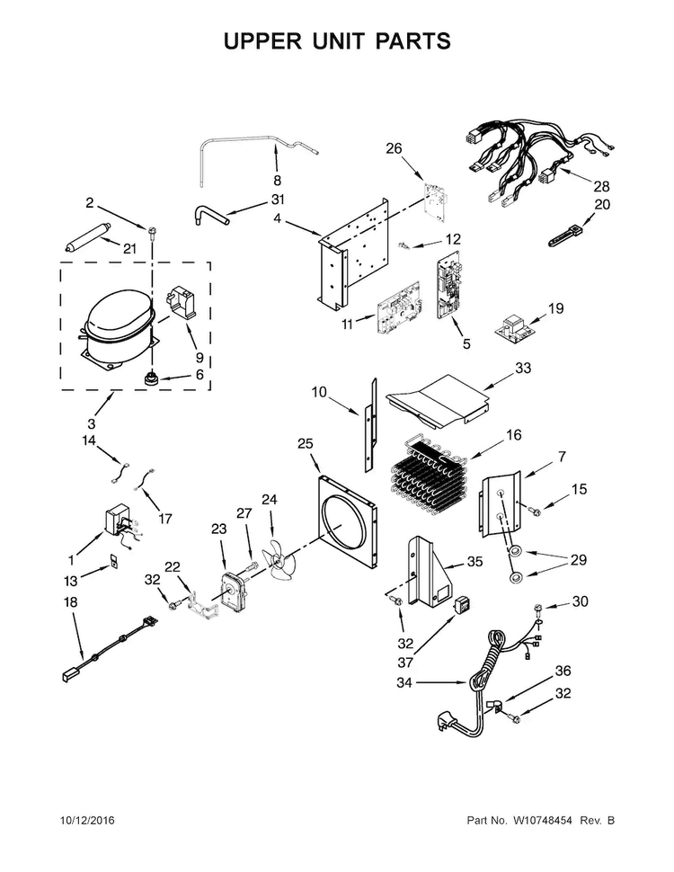 Upper Unit Parts Diagram and Parts List for KSSC36QTS10  KitchenAid Refrigerator