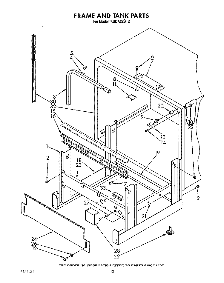 FRAME AND TANK Diagram and Parts List for KUDA22ST2  KitchenAid Dishwasher