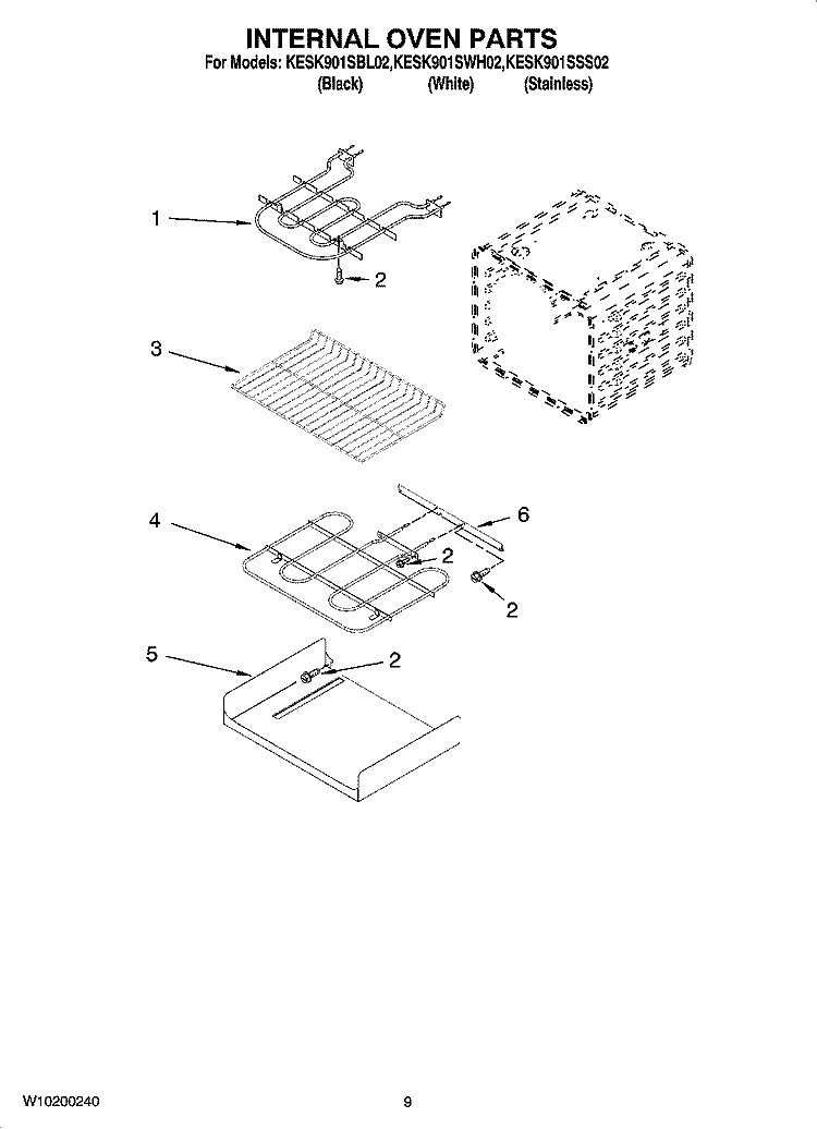INTERNAL OVEN PARTS Diagram and Parts List for KESK901SBL02  KitchenAid Range