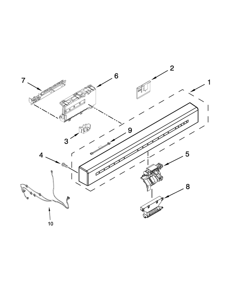 Control Panel And Latch Parts Diagram and Parts List for KDFE304DBL2  KitchenAid Dishwasher
