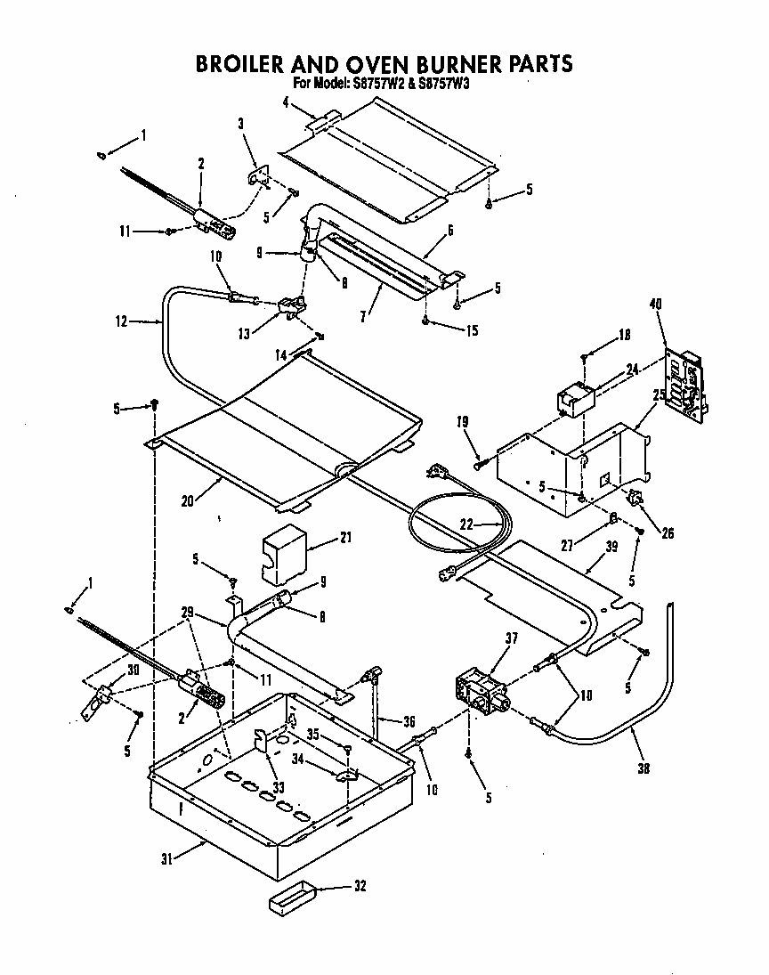 Broiler And Oven Burner Diagram and Parts List for S8757*3  Roper Range