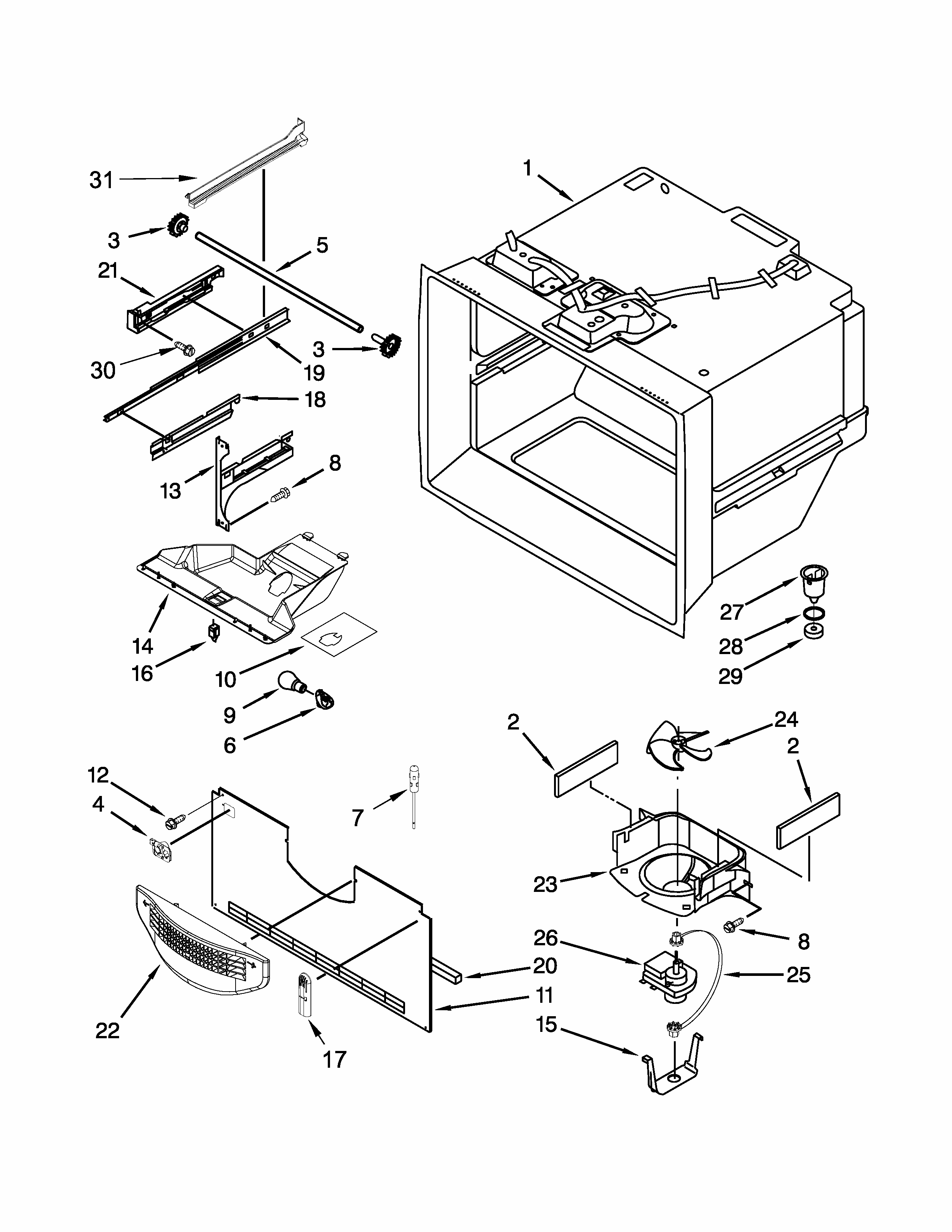 Freezer Liner Parts Diagram and Parts List for 59669333010  Kenmore Refrigerator