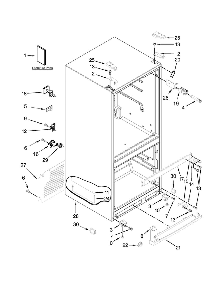 Cabinet Parts Diagram and Parts List for KFFS20EYMS04  KitchenAid Refrigerator