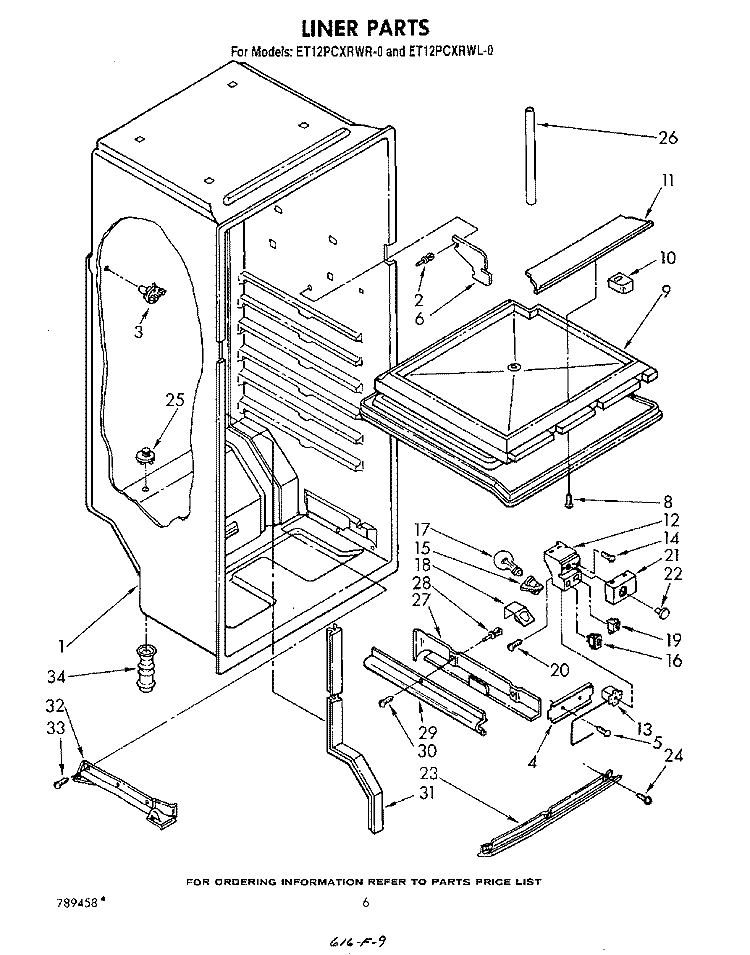 LINER Diagram and Parts List for ET12PCXRWR0  Whirlpool Refrigerator