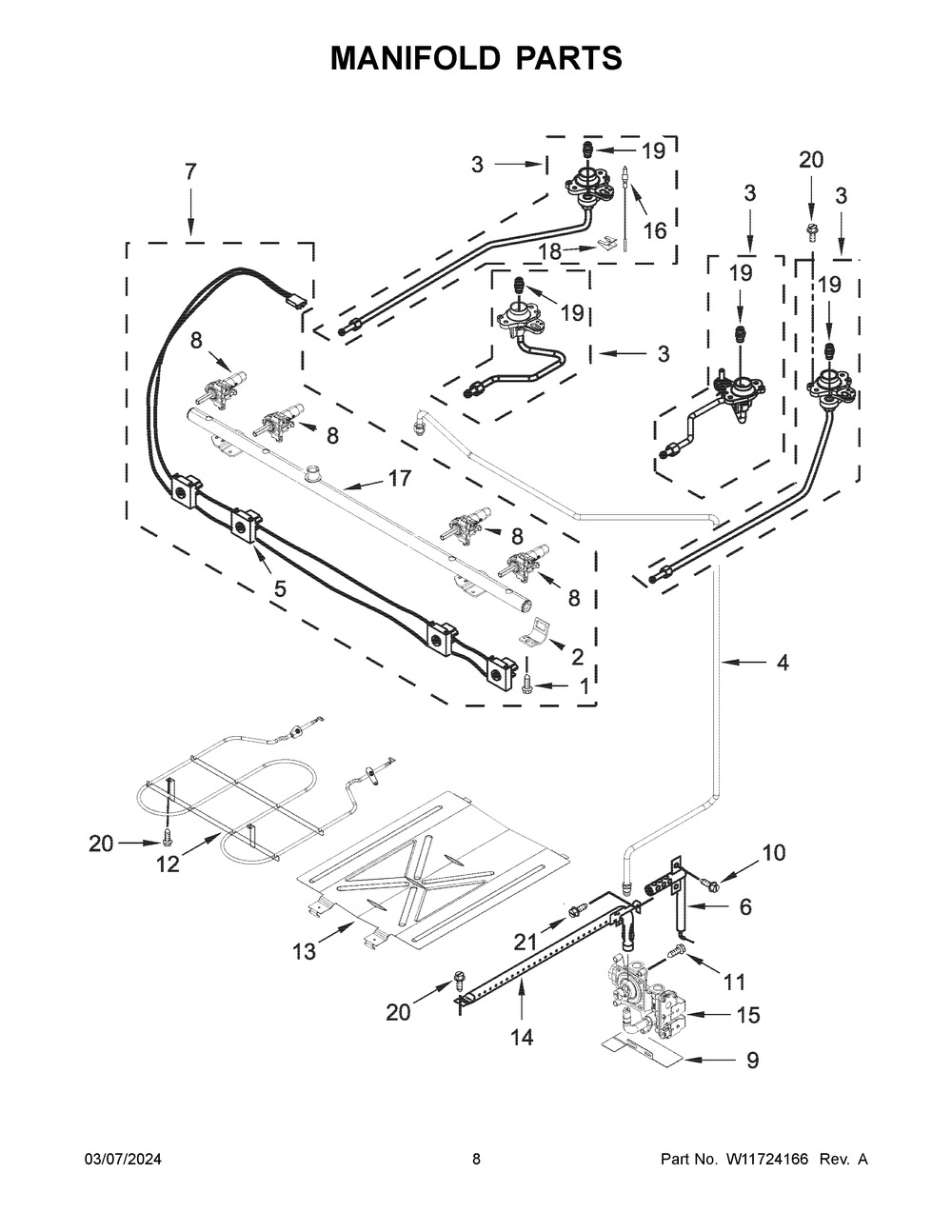 Manifold Parts Diagram and Parts List for WFGS3530RS0  Whirlpool Range