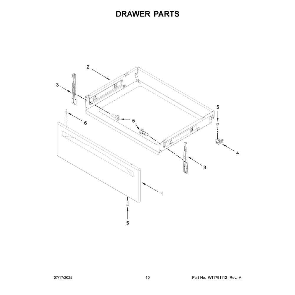 Drawer Parts Diagram and Parts List for WFES3330RB2  Whirlpool Range