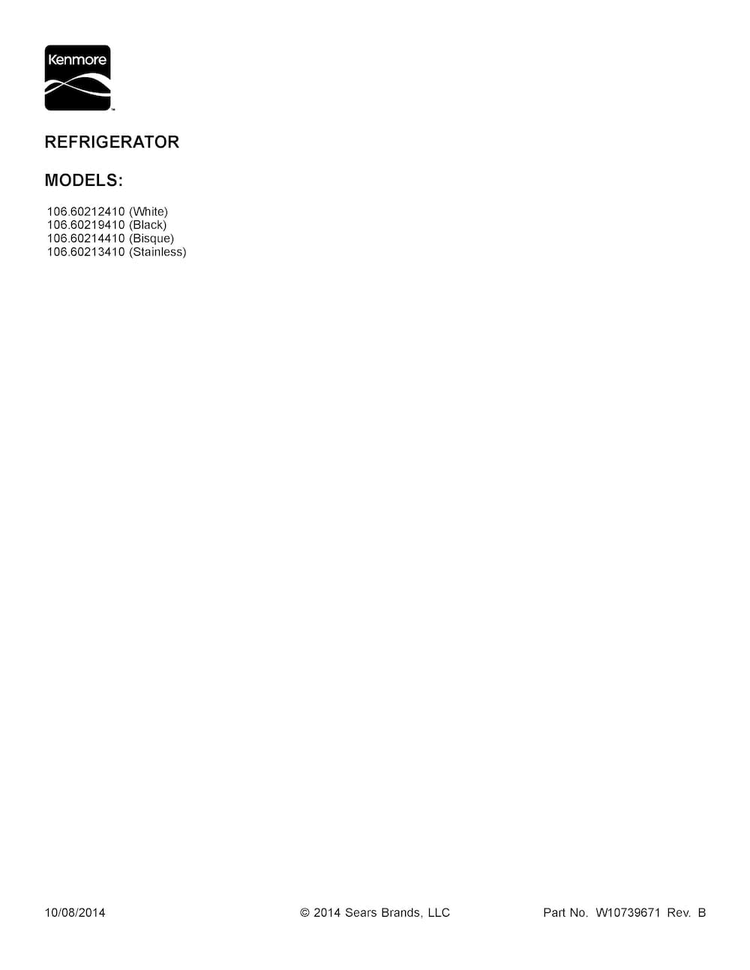 Cover Sheet Diagram and Parts List for 10660212410  Kenmore Refrigerator
