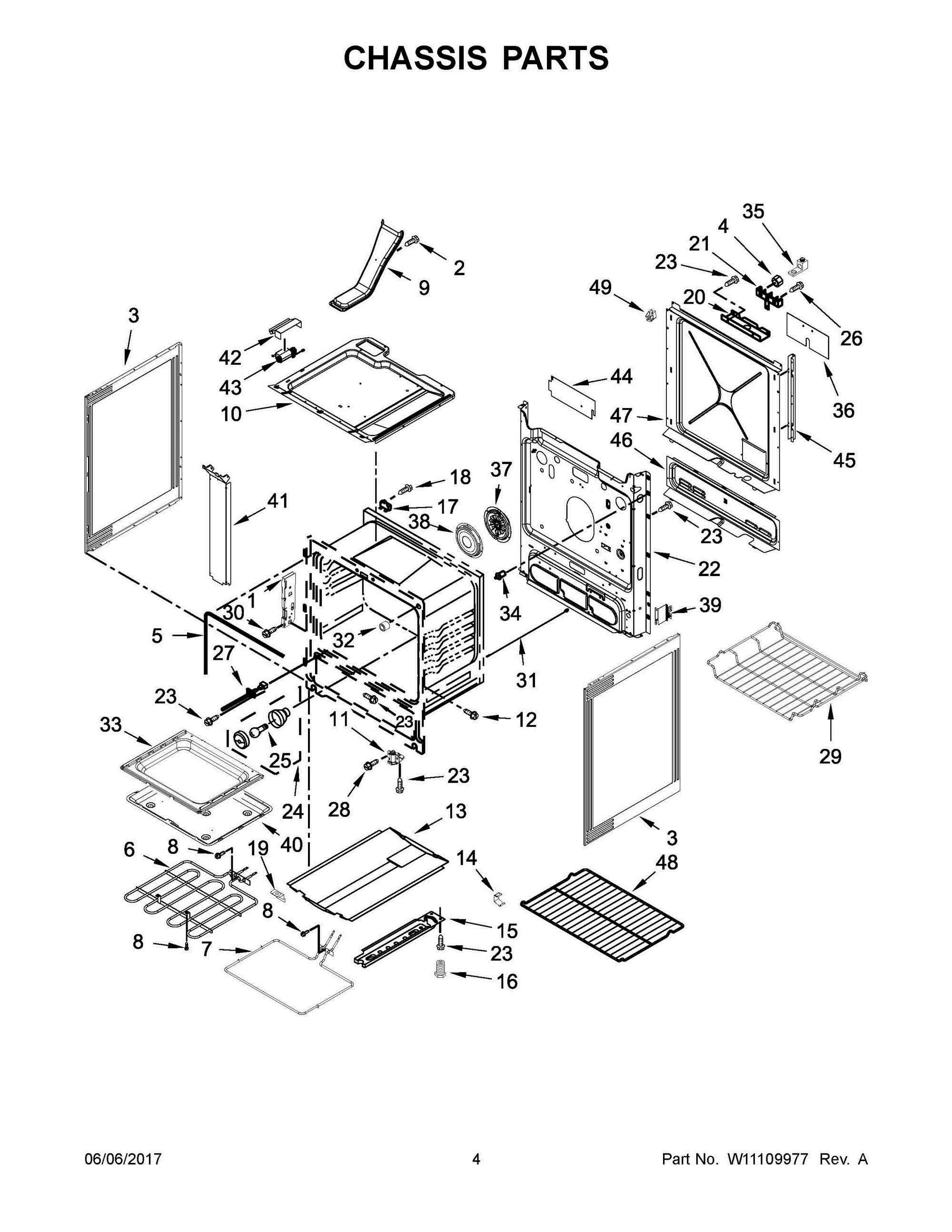 03 - CHASSIS PARTS Diagram and Parts List for WEE750H0HB0  Whirlpool Range