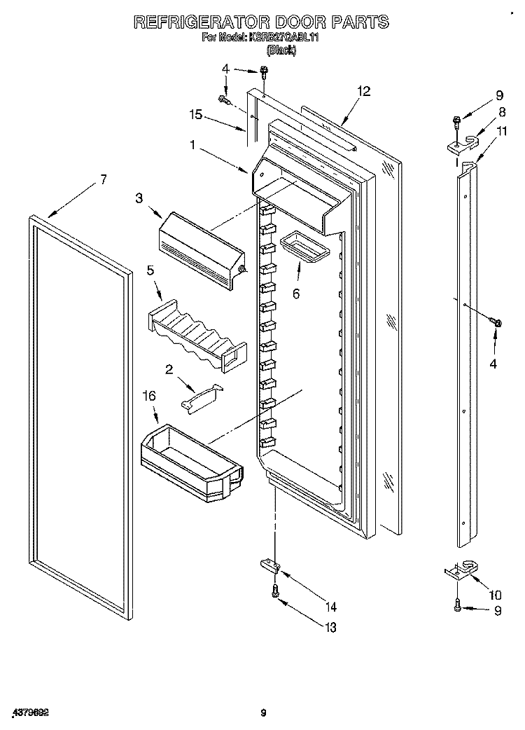 REFRIGERATOR DOOR Diagram and Parts List for KSRB27QABL11  KitchenAid Refrigerator