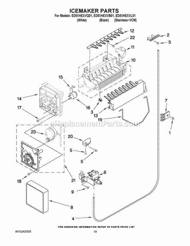 ICEMAKER PARTS Diagram and Parts List for ED5VHEXVB01  Whirlpool Refrigerator