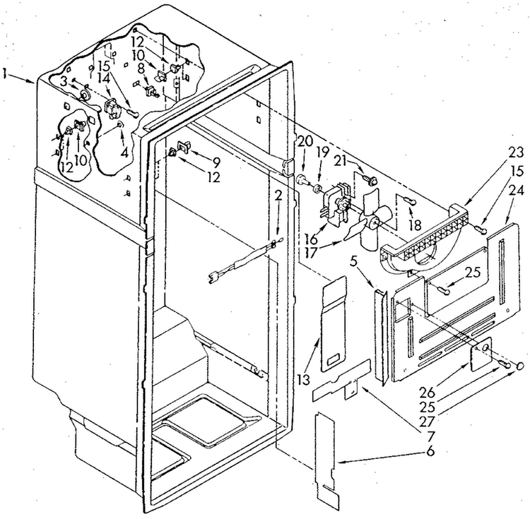 Liner Diagram and Parts List for ET18GKXSN03  Whirlpool Refrigerator