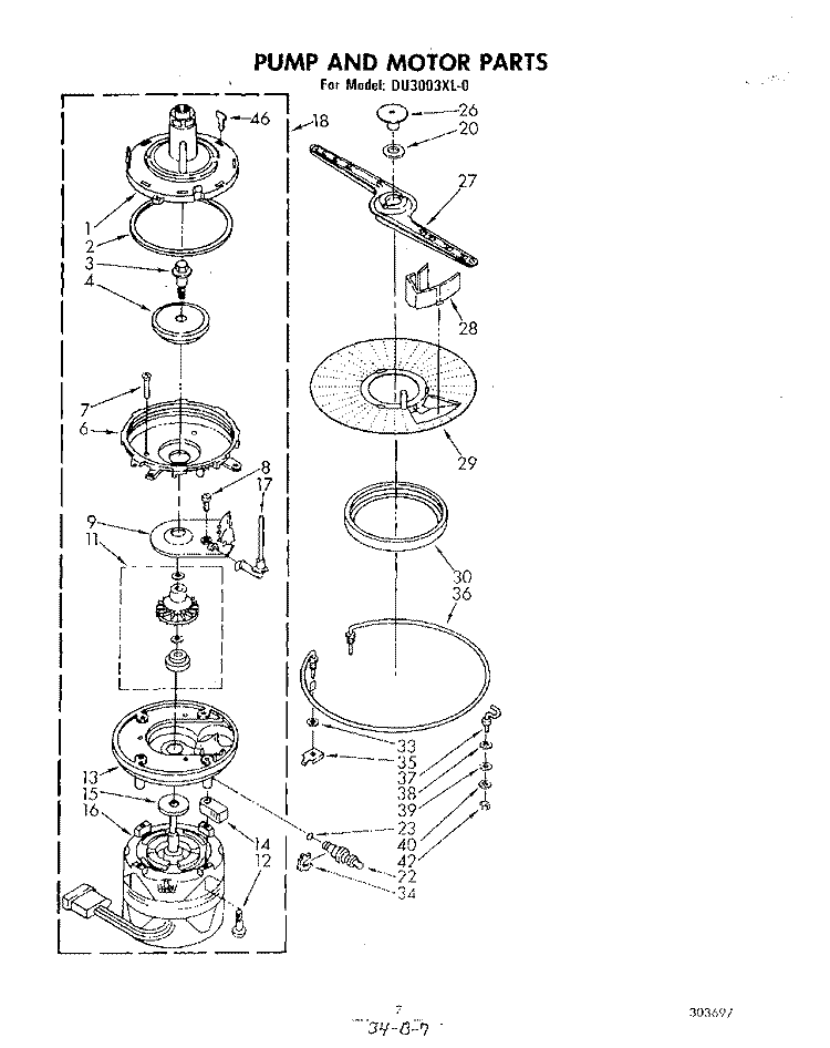 PUMP AND MOTOR Diagram and Parts List for DU3003XL0  Whirlpool Dishwasher