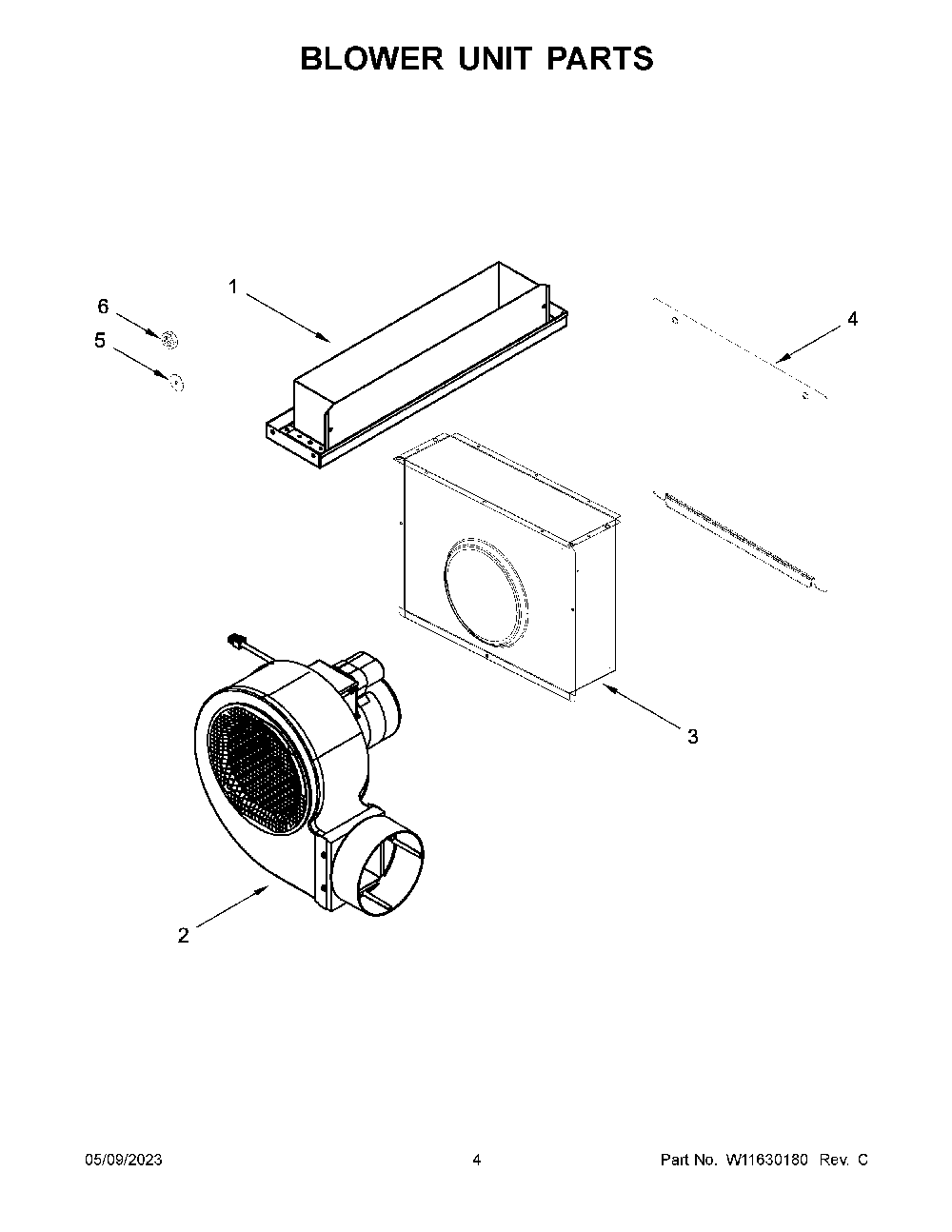 Blower Unit Parts Diagram and Parts List for KCGD506GSS05  KitchenAid Cooktop