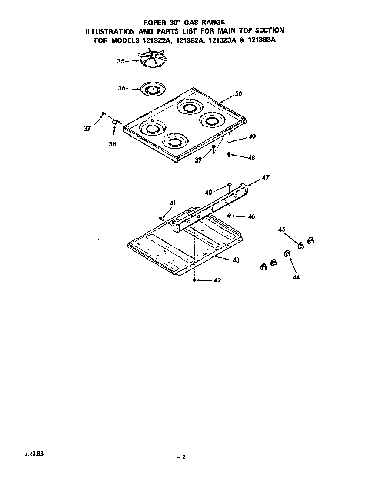 Main Top Diagram and Parts List for 1213*3A  Roper Range