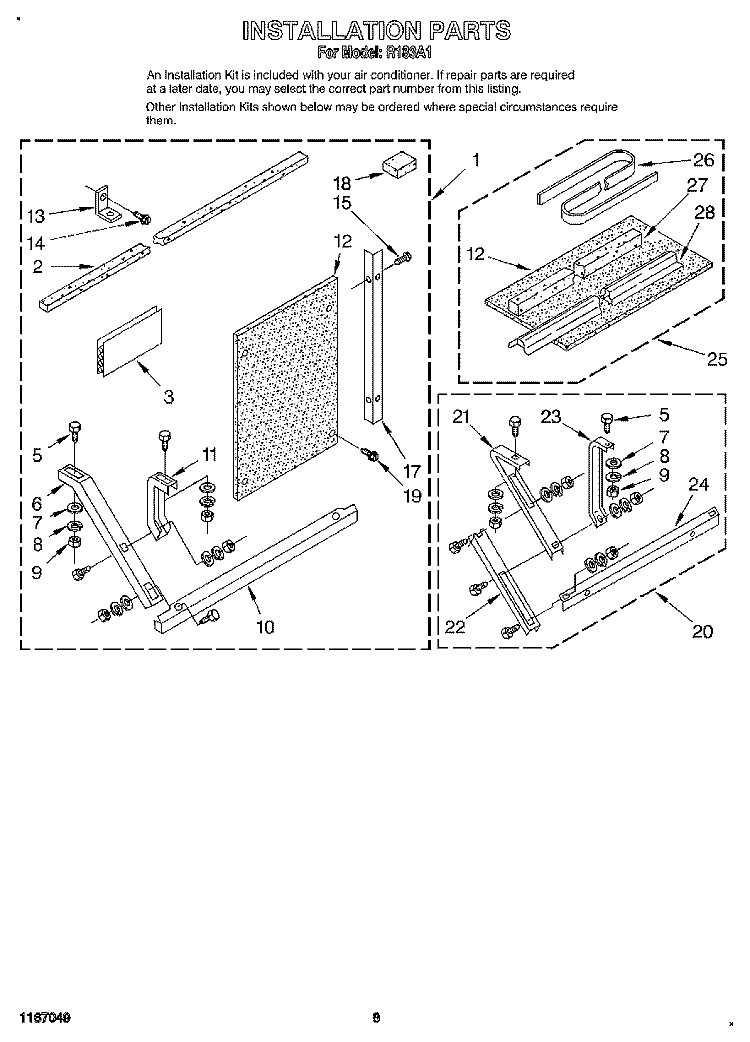 INSTALLATION Diagram and Parts List for R183A1  Whirlpool Air Conditioner