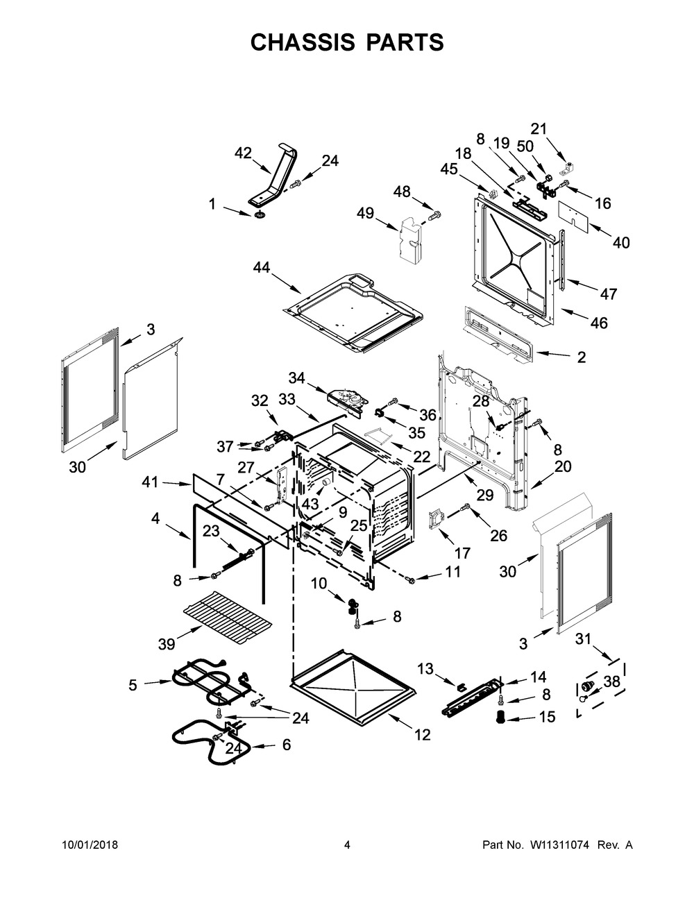 Chassis Parts Diagram and Parts List for WEE510S0FV2  Whirlpool Range