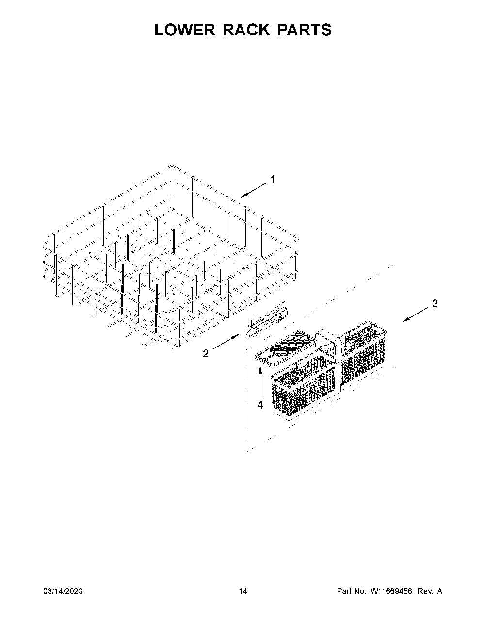 Lower Rack Parts Diagram and Parts List for KDFE104KPS1  KitchenAid Dishwasher
