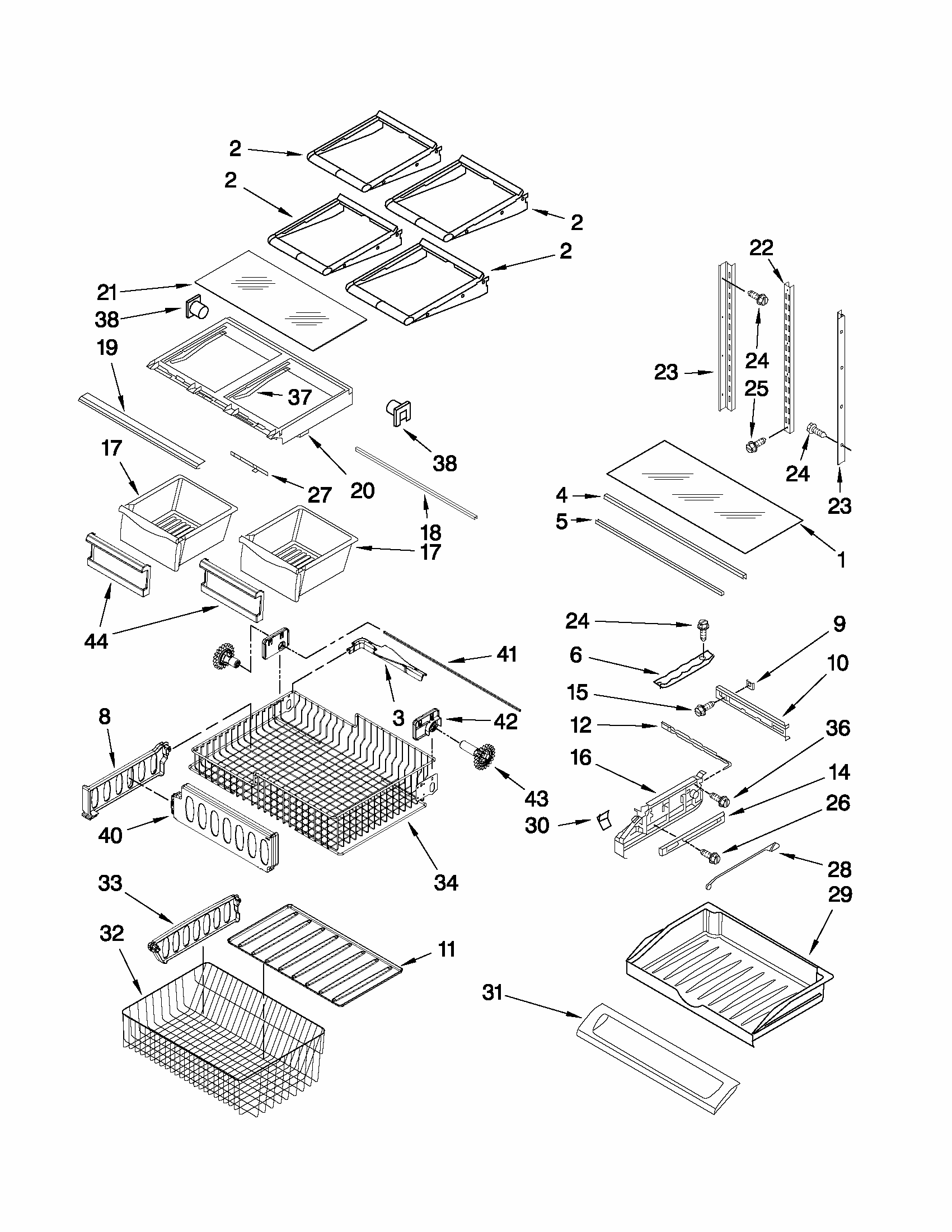 Shelf Parts Diagram and Parts List for 59672013014  Kenmore Refrigerator