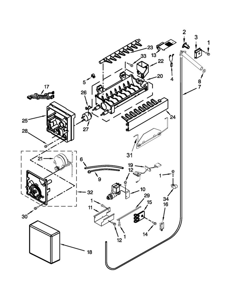 Icemaker Parts Diagram and Parts List for KSSO36FTX18  KitchenAid Refrigerator