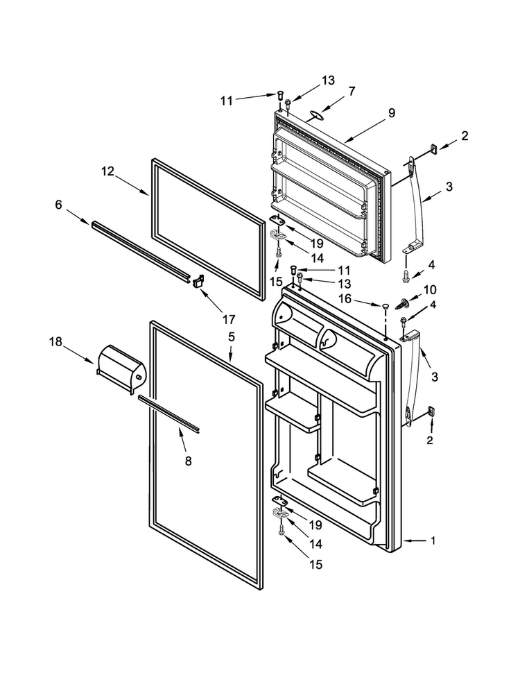 Door Parts Diagram and Parts List for WRT104TFDB01  Whirlpool Refrigerator