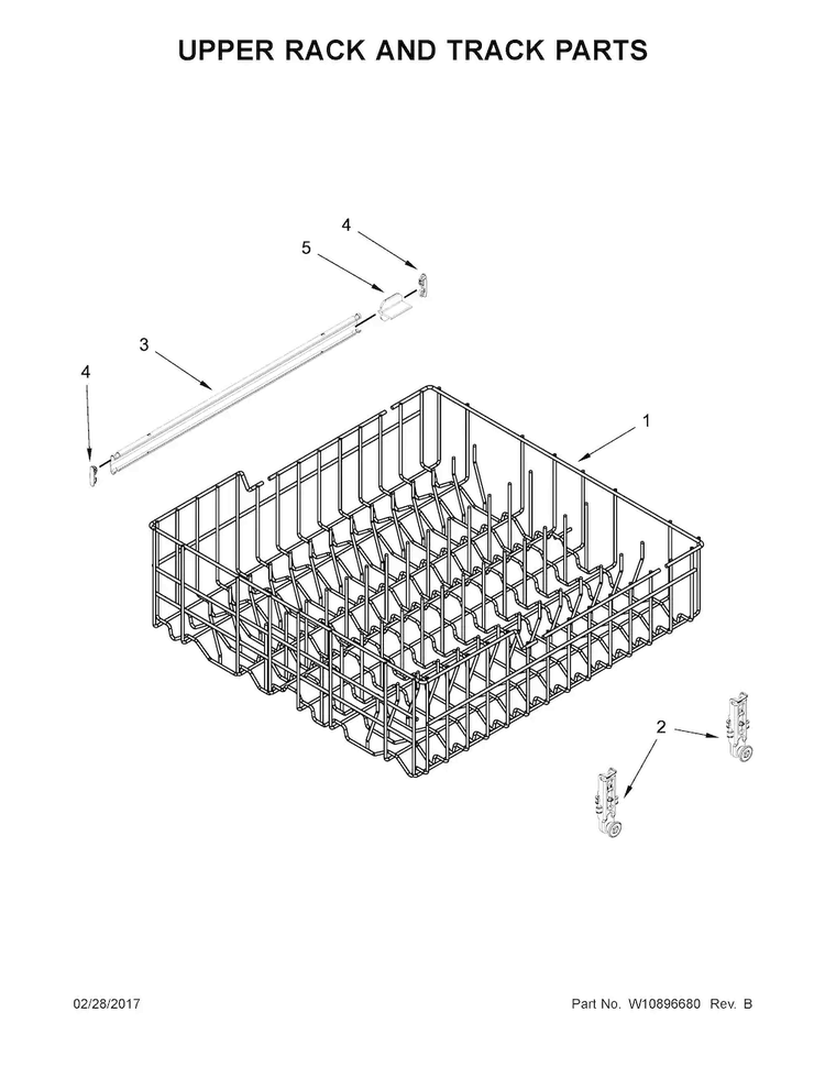 Upper Rack And Track Parts Diagram and Parts List for WDF110PABT5  Whirlpool Dishwasher