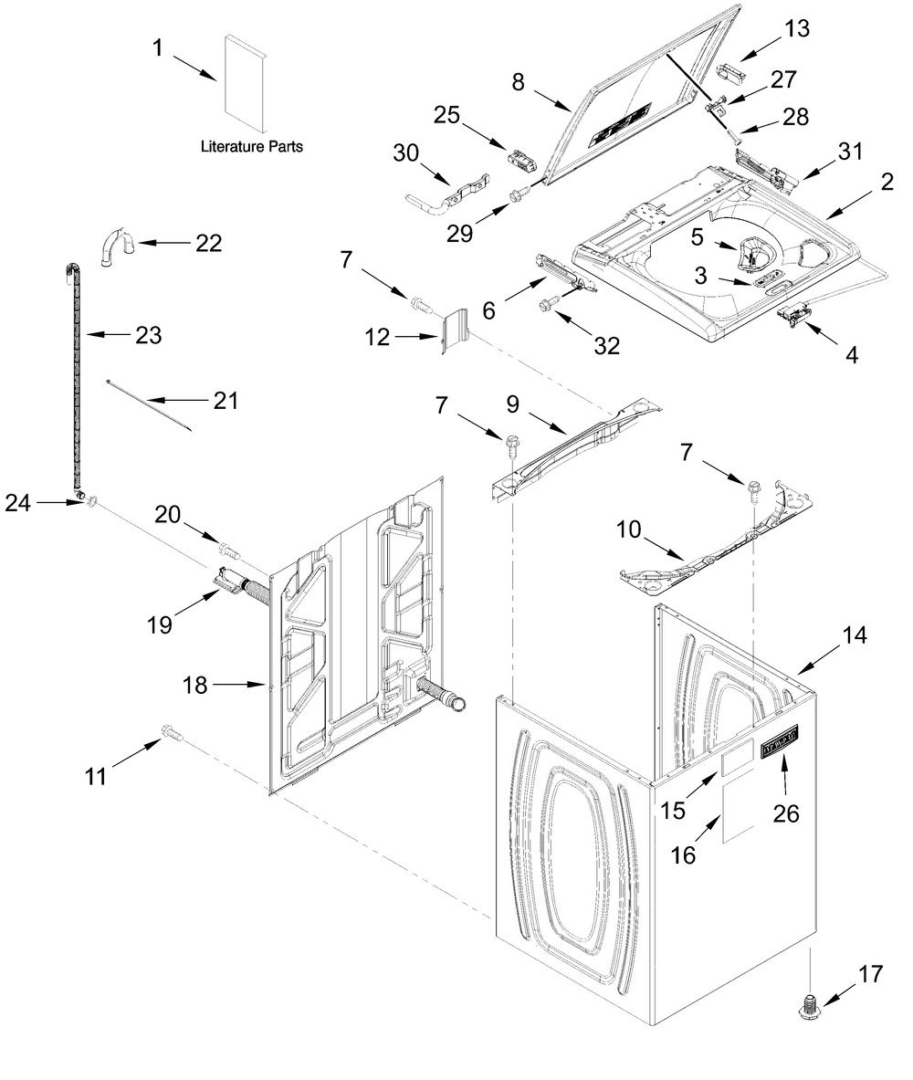 Top And Cabinet Parts Diagram and Parts List for MTW4205SW0  Whirlpool Washer